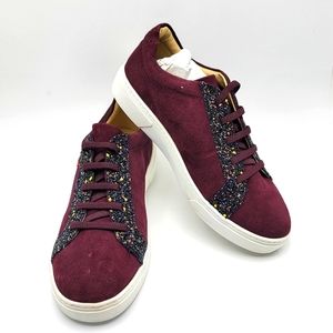 Marc Joseph Metropolitan Sneaker in Wine Suede and Glitter. Size 6. S1042